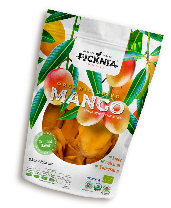 Snacks saludables mango deshidratado picknia empaque